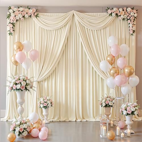 10x10ft Champagne Backdrop Curtain for Parties Wrinkle Free Fabric Backdrop Curtain Wedding Photo Backdrop Drapes for Birthday Party Baby Shower Bridal Shower Photography Back Drop 2 Panels 5x10FT - color: Champagne, size: 10 ft X 10 ft(2 Panels 5ft X 10f