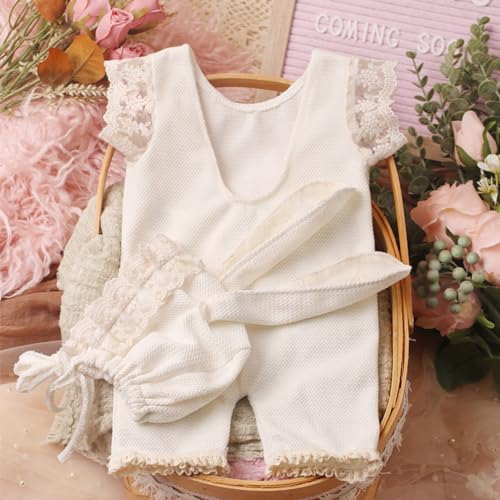 Newborn Baby Bunny Rabbit Crochet Knitted Photography Props Newborn Baby Outfits Diaper Costume - color: Milky White