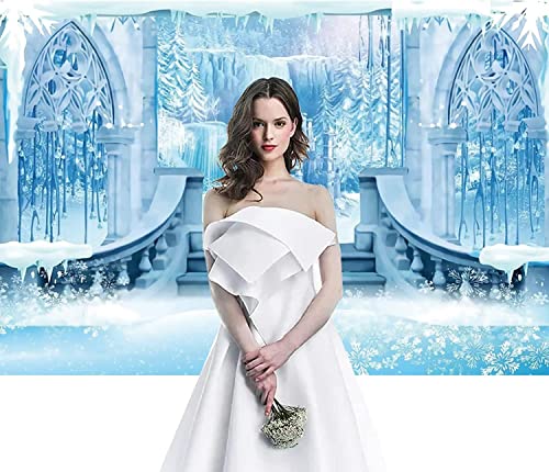 15x10ft Castle Backdrop Winter Wonderland Ice Castle Photography Backdrop Blue Ice Snowflake Background Winter Snow Landscape for Princess Girl Baby Shower Kids Birthday Party - size: 15x10ft