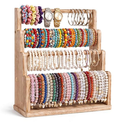 Wooden Bracelet Holder, 4 Tier Bracelet Organizer Storage, Rustic Wood Jewelry Organizer Display Bracelet-Holder for Home, Vendors, Craft Shows and Store, Rustic Brown