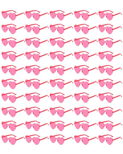 20 Pairs Heart Shaped Sunglasses for Women Colorful Glasses Fun Trendy Transparent Heart Sunglasses Party Favor - color: Rose Red - 50 Pack