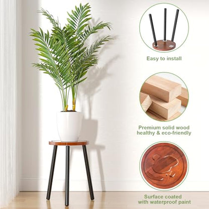 2-Pack Wood Plant Stands Indoor, 16.7" Tall Plant Stand Outdoor Mid-Century Plant Stool, Single Plant Table Modern Small Round Side/End Table for Living Room, Balcony, Office(Brown) - color: Brown Tray with Black Legs-2Pack