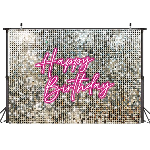 Birthday Party Backdrop, Large Photography Background for Girls Women Princess Theme Birthday Party Decoration,Party Photo Booth Banner Props Supplies Pink Neon Sign (Gold, 7x5 ft) - size: 7x5 Ft