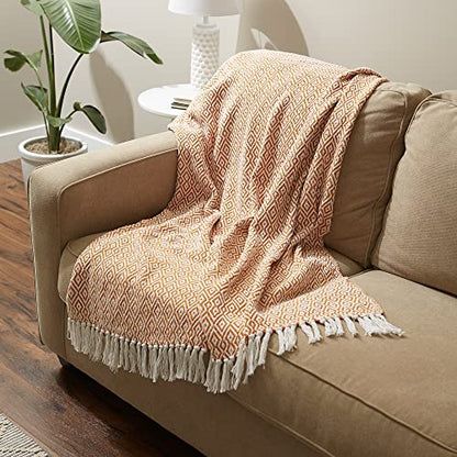 DII Rustic Farmhouse Double Diamond Woven Throw, 50x60, Pumpkin Spice - color: Pumpkin Spice