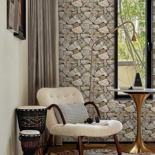 COMSTICKC 3D Faux Stone Wall Panel Peel and Stick Wall Stickers, 10 Pcs of 12"X12", Not Real Stone, Ultra-Light Thin PVC Rock Adhesive Fake Stone Wall Covering Backsplash Interior Decor, Brown - color: Brown Rock