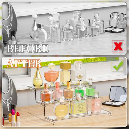 Yieach 3 Tier Acrylic Display Stands for Cupcake Stand,Dessert,Perfume Stand Organizer and Figurine Display Shelf,Tiered Clear Acrylic Display Risers for Cologne,Collection,Spice Rack,Perfume Display - color: Clear
