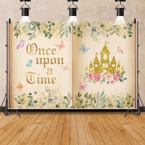 Leowefowa 10x8ft Once Upon a Time Photo Backdrop Spring Colorfu Fairy Tale Books Opening Background Ancient Spring Green Leaves Plant Romantic Story Birthday Wedding Party Banner Decor Studio Prop - color: Green, size: 10x8ft