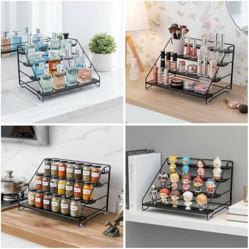 Cologne Organizer for Men, 4 Tier Perfume Stand, Metal Display Riser Stand, Dresser Organizer with Anti-Slip Washers,Display Stand Shelf for Fragrance, Skincare, Figurine, Dessert
