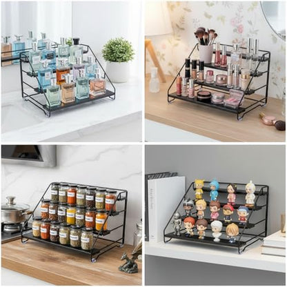 Cologne Organizer for Men, 4 Tier Perfume Stand, Metal Display Riser Stand, Dresser Organizer with Anti-Slip Washers,Display Stand Shelf for Fragrance, Skincare, Figurine, Dessert