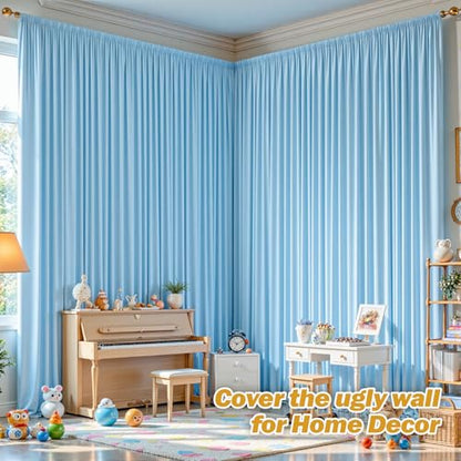 8ftx10ft Wrinkle Free Blue Backdrop Curtain - 10 Feet Photography Backdrop Drapes, Silky Polyester Back Drop Cloth for Wedding Baby Shower Balloon Arch Background - color: Blue, size: 8FTx10FT (W4'xH10', 2 Panels)