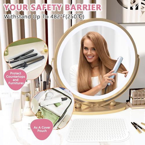 Larger Size Silicone Heat Resistant Mat for Curling Irons, Flat Irons, Hair Straightener and Other Hair Styling Tools, Portable Hot Tools Pad Cover for Travel Vanity Salon(12.0" x 9.0") - color: Ivory