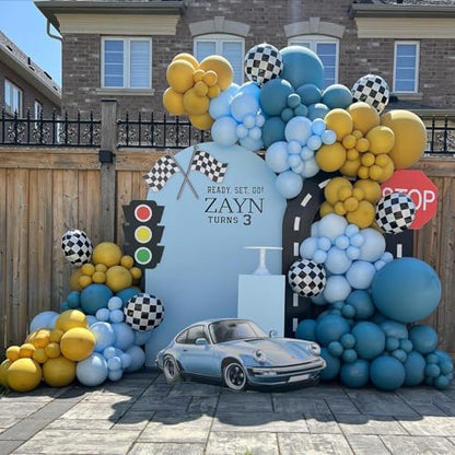 Double Dusty Blue Stuffed Balloons Different Size 115Pcs 5/10/12/18" Slate Blue Balloon Arch Garland kit for Birthday Baby Shower Bridal Shower Gender Reveal Wedding Theme Party - color: Dark Dusty Blue
