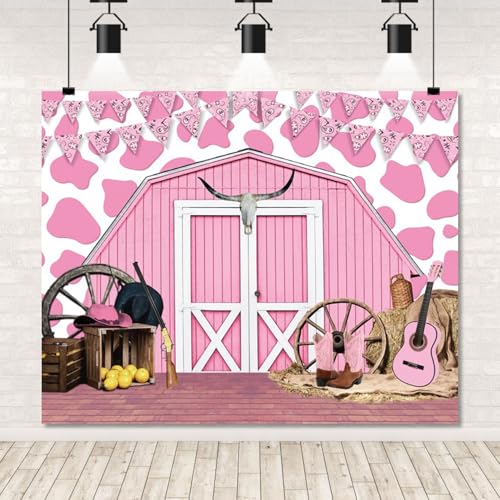 Pink Western Cowgirl Backdrop 10x8ft Rustic Wood Barn Door Wild West Rodeo Cowgirl Photography Background for Grils Birhtday Western Party Decorations Banner Photo Supplies - color: Pink2