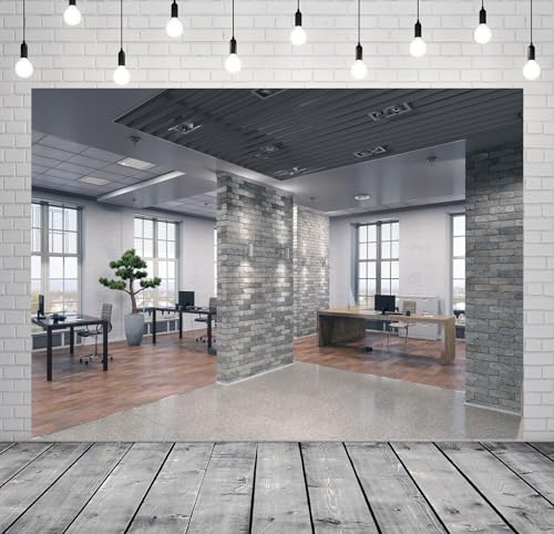 BELECO 10x8ft Fabric Modern Office Backdrop for Video Conference - Elegant Business Interior Brick Wall Windows Virtual Home Photography Background for Live Video Zoom Calls Photoshoot Props - size: 10x8FT