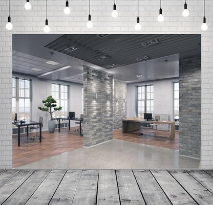 BELECO 10x6.5ft Fabric Modern Office Backdrop for Video Conference - Elegant Business Interior Brick Wall Windows Virtual Home Photography Background for Live Video Zoom Calls Photoshoot Props - size: 10x6.5FT