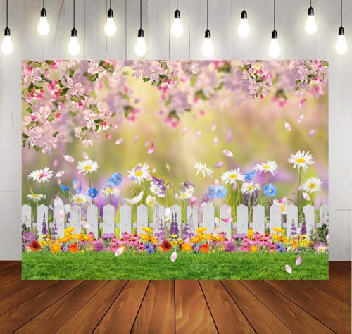 7x5ft Spring Backdrop Pink Flower Garden Photography Backdrop Easter Decor Banner Kids Children Birthday Banner X-211 - size: 7x5ft