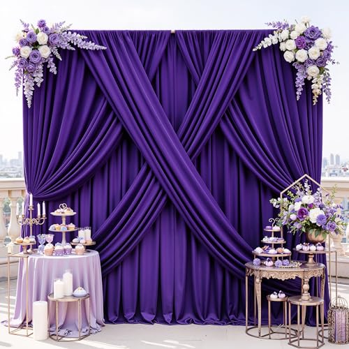 50ft x 14ft Deep Purple Backdrop Curtains for Wedding Parties, 10 Panels Wrinkle Free Polyester Fabric Drapes for Reception, Photography Background, Baby Shower & Stage Decor (5ft x 14ft Each) - color: Deep Purple, size: 5ft(W)x14ft(H),10panels