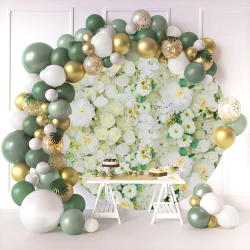 6.5x6.5ft Floral Wedding Party Round Backdrop Cover - Light Yellow Flowers and Leaves Circle Wall With Greenery - Mr and Mrs Bridal Shower Photography Background - color: Yellow Green, size: 6.5x6.5ft-Diameter