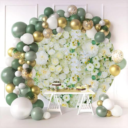 6.5x6.5ft Floral Wedding Party Round Backdrop Cover - Light Yellow Flowers and Leaves Circle Wall With Greenery - Mr and Mrs Bridal Shower Photography Background - color: Yellow Green, size: 6.5x6.5ft-Diameter