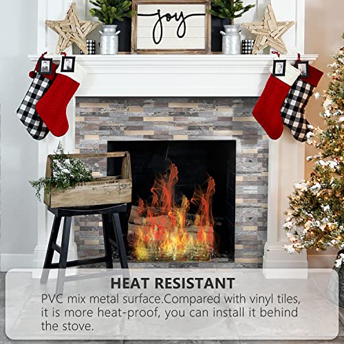 STICKGOO Peel and Stick Backsplash, PVC Wall Tiles Stick on Backsplash for Kitchen(1 Sheet, Distressed Wood with Metal Gold) - color: Distressed Wood with Metal Gold
