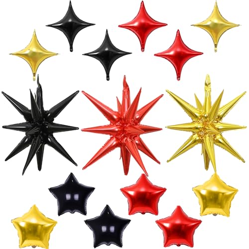 Star Balloons, 22in Red Black and Gold Star Balloons Foil 10in 4-Pointed & Pentagram Balloon for Graduation New Year Birthday Casino Movie Night Party Decorations - color: Black Red Gold