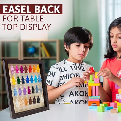 Figurine Display Case 10x10 Walnut Shadow Box for Miniature Figures 10x10 Walnut Wood Shadow Box with White Base to Display Up to 28 Block Figures - color: Walnut With White Backing, size: 10x10
