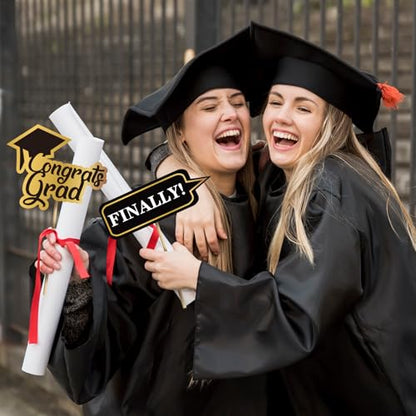 2026 Graduation Photo Booth Props, Black Gold Graduation Photo Prop Frame & Grad Photo Booth Props, Funny Grad Party Selfie Props, Selfie Photo Frame for High School and College Grad