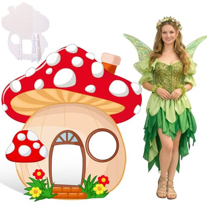 Capoda 42.4'' Mushroom Cardboard Fairy Birthday Party Decorations Giant Mushroom House Stand Up Photo Props for Yard Lawn Garden Decor Forest Wonderland Fairy Theme Party Supplies - style: Mushroom