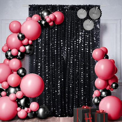 SquarePie Shimmer Wall Backdrop Big Payette Sequin Curtain 4FT x 7FT Black Background for Party Wedding 1 Panel - color: Black