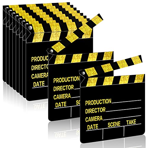 BBTO 10 Pieces Movie Film Clap Board, 7 x 8 Inch Cardboard Movie Clapboard Directors Clapper Writable Cut Action Scene Board for Movies Films Photo Props(Single-Sided Printing,Gold) - color: Gold, style: Single-sided Printing