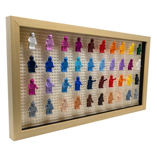 Figurine Display Case 10x20.125 Natural Shadow Box for Miniature Figures 10x20.125 Natural Wood Shadow Box with White Base to Display Up to 56 Block Figures - color: Natural With White Backing, size: 10x20.125