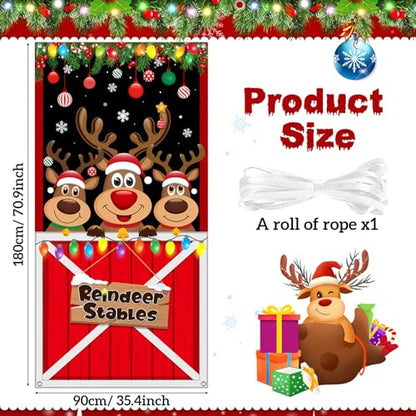 Irenare Christmas Door Cover Decorations Reindeer Stables Door Banner Christmas Elk Hanging Backdrop Banner Photo Booth Props for Xmas Winter Party Decorations Supplies, 70.9 x 35.4 Inch - style: Reindeer Stables