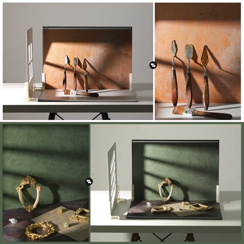 Food Photography Backdrops with Shadow Boards, 10Pcs Double-Sided Photo Background Paper (20 Patterns), Tabletop Small Product Shooting Kit with T-Stand & Clamps for Jewelry, Cosmetics