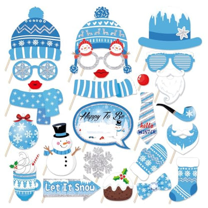 Snowman Photo Booth Props,Winter Wonderland Snow Booth Props(25CT)