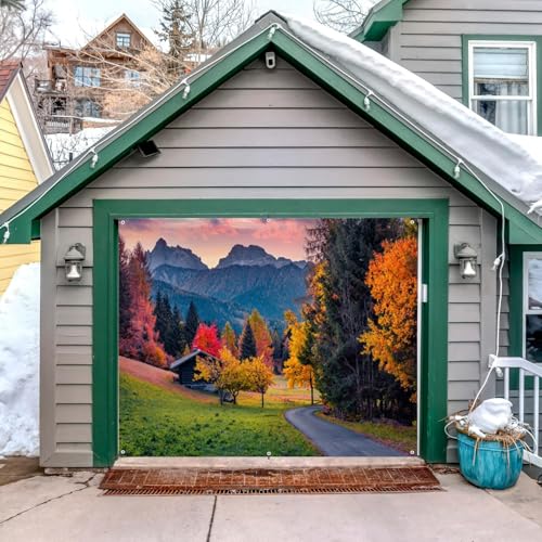 Fall Garage Door Cover Banner Decorations Backdrop 7x8ft Thanksgiving Autumn Country Forest Maple Leaves Nature Landscape Garage Door Banner Party Photoshoot Studio Prop Photography Background - size: 7x8ft