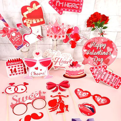 Konsait 23 PCS Valentines Day Props Valentines Photo Frame Valentines Day Decor Valentines Props Include Love, Cupid's Arrow Sweet Valentine Photo Booth Props Party Decorations