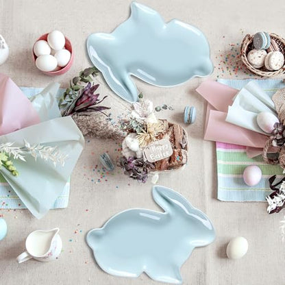 Jinei 4 Pcs Easter Bunny Shaped Plates Ceramic Serving Candy Dishes Rabbit Dinner Tray Salad Dessert Appetizer Plates Dinnerware for Easter Party Spring Garden Tea Party Supplies((Blue) - color: Blue