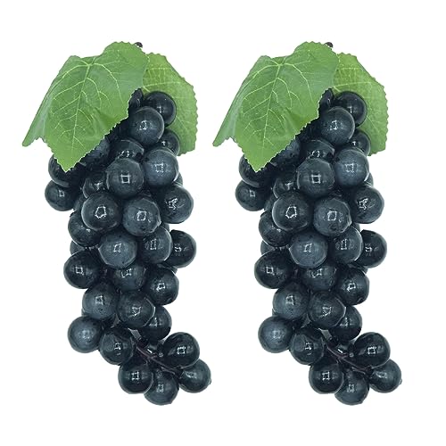 Featuman 2 Bunches Faux Grapes Decor Realistic, 8 Inch Decorative Fruit Artificial Grapes for Wedding Party Cabinet Pub Fall Harvest Farmhouse Photography Props (60 Grains Black) - color: Black Grape & 60