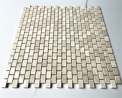 Stone Center Online Crema Marfil Marble 5/8x3/4 Mini Brick Mosaic Tile Polished Kitchen Bath Wall Floor Backsplash Shower (1 Sheet)