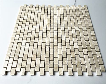 Stone Center Online Crema Marfil Marble 5/8x3/4 Mini Brick Mosaic Tile Polished Kitchen Bath Wall Floor Backsplash Shower (1 Sheet)