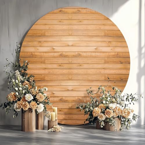 7.2FT Wood Grain Round Arch Backdrop Cover for 7/7.2FT Circle Stand,Wrinkle Free Circle Arch Background Cover, Vintage Wood Texture Wall Round Backdrop for Wedding Photography Birthday Baby Shower - size: 7.2FT