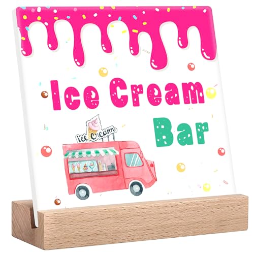 Ice Cream Bar Sign Birthday Party Signs Table Decorations, Ice Cream Party Supplies Set for Tables & Counters Desk Decor - color: Flower07