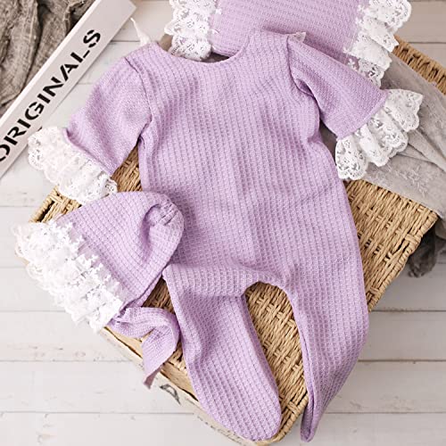 Zeroest Newborn Photography Prop Outfits Girl Lace Outfit Set Baby Girl Photo Shoot Infant Princess Photos - color: Lavender