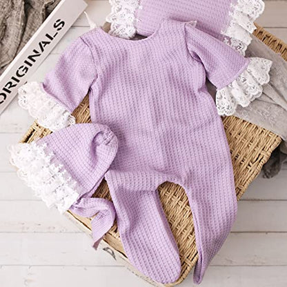 Zeroest Newborn Photography Prop Outfits Girl Lace Outfit Set Baby Girl Photo Shoot Infant Princess Photos - color: Lavender