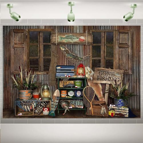 Rustic Wood Gone Fishing Photography Backdrop Gone Fishing Boy Girl Birthday Party Decoration Background Brown Wood Board Child Portrait Backdrop Baby Shower Dessert Cake Table Banner (8X6FT) - size: 8X6FT