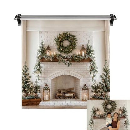 Kate 8x8ft/2.5x2.5m Christmas Fireplace Backdrop for Photography White Brick Wall Photoshoot Background Photo Video Studio Props - size: 8x8ft