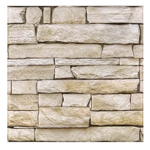 COMSTICKC 3D Peel and Stick Faux Stone Wall Sticker, 10 Pcs 12" x 12", Ultra-Light Thin PVC Rock Wall Panels Adhesive Decorative Tiles Wall Covering Wallpaper Interior Decor, Light Brown - color: Brown Stone