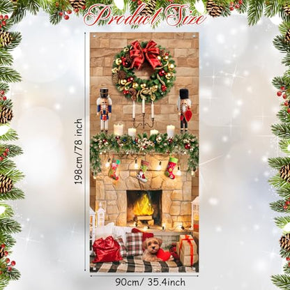Buryeah Christmas Door Cover Decoration Christmas Fireplace Door Cover Xmas Nutcracker Banner Backdrop Photo Booth Prop Background for Winter Xmas Holiday New Year Party 6.5 x 3 Feet(Bright) - style: Bright