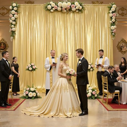 20x10ft Gold Backdrop Curtains Wedding Party Glitter Sequin Curtain Backdrop Fabric Shimmer Drapes Backdrop Bridal Baby Shower Birthday Christmas Photoshoot Background Photography 5x10FT，4 Panels - color: Gold, size: 20ft X 10ft(4 Panels 5ft X 10ft)