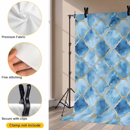 Marble Morocco Backdrop for Photography, Blue Modern Geometric Gold Abstract Plaid Photo Backdrop Portrait Background Party Banner Photo Backgrounds for Studio Booth Props, 8x6ft - color: Lake Blue, size: 8x6FT